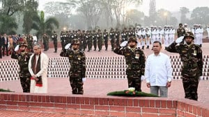 জাতীয় স্মৃতিসৌধে বীর শহীদদের প্রতি রাষ্ট্রপতি ও প্রধানমন্ত্রীর শ্রদ্ধা