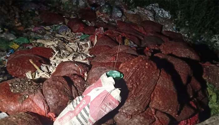 দাউদকান্দিতে সেতুর নিচে বস্তা বস্তা পেঁয়াজ