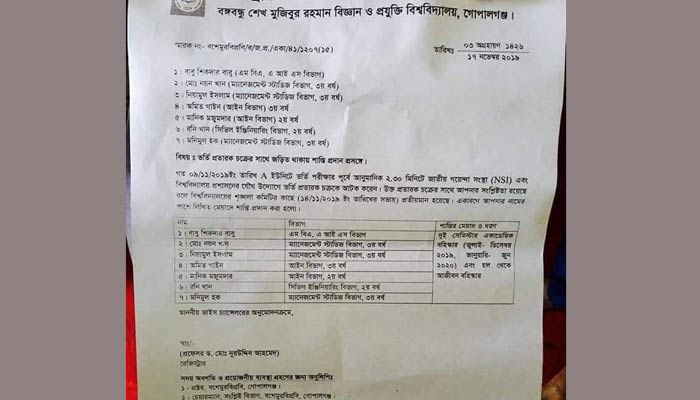 প্রশ্নপত্র ফাঁসের ঘটনায় বশেমুরবিপ্রবির ৭ শিক্ষার্থীকে বহিষ্কার