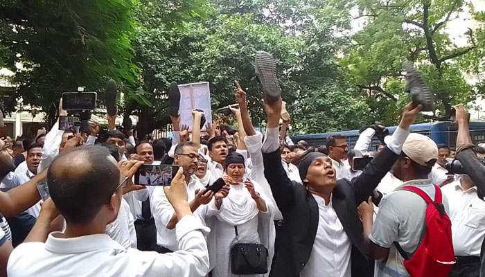 তারেক-জোবাইদার কারাদণ্ড, বিএনপিপন্থী আইনজীবীদের জুতা মিছিল