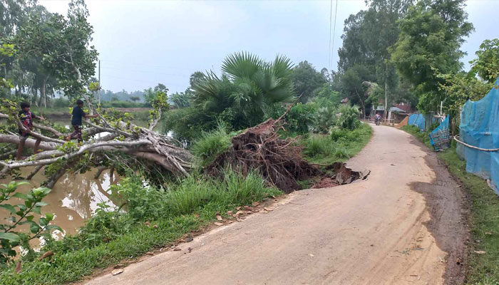 নিয়ম না মেনে পুকুর খনন, ভাঙছে আঞ্চলিক সড়ক
